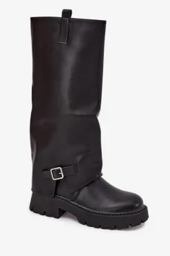 Boto Kozaki Ocieplane|Kozaki Z Wywiniętą Cholewką*Ocieplane Kozaki Z Wywiniętą Cholewką I Klamrą Czarne Fiorae