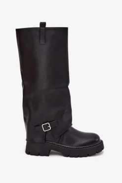 Boto Kozaki Ocieplane|Kozaki Z Wywiniętą Cholewką*Ocieplane Kozaki Z Wywiniętą Cholewką I Klamrą Czarne Fiorae