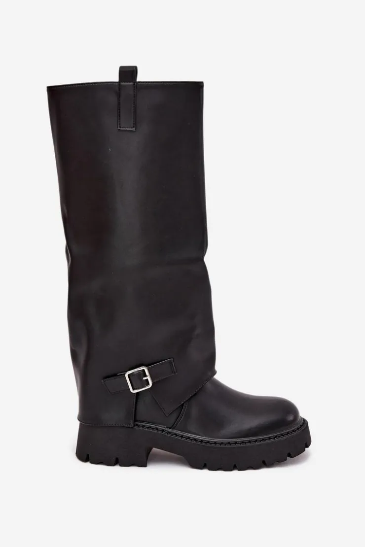 Boto Kozaki Ocieplane|Kozaki Z Wywiniętą Cholewką*Ocieplane Kozaki Z Wywiniętą Cholewką I Klamrą Czarne Fiorae