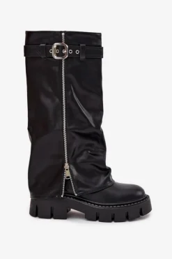 Boto Kozaki Ocieplane|Kozaki Z Wywiniętą Cholewką*Ocieplane Kozaki Z Wywiniętą Cholewką Klamrą I Srebrnym Zamkiem Czarne Armena