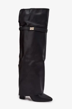 Online Boto Ocieplane Kozaki Z Wywiniętą Cholewką Za Kolano Obcas Słupek Czarne Serelle Czarny