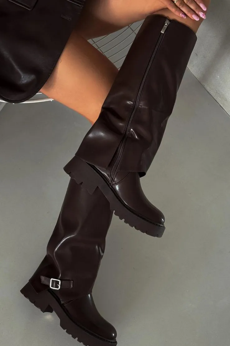 Boto Kozaki Ocieplane|Kozaki Z Wywiniętą Cholewką*Ocieplane Kozaki Z Wywiniętą Cholewką I Klamrą Czekoladowe Fiorae Brązowy