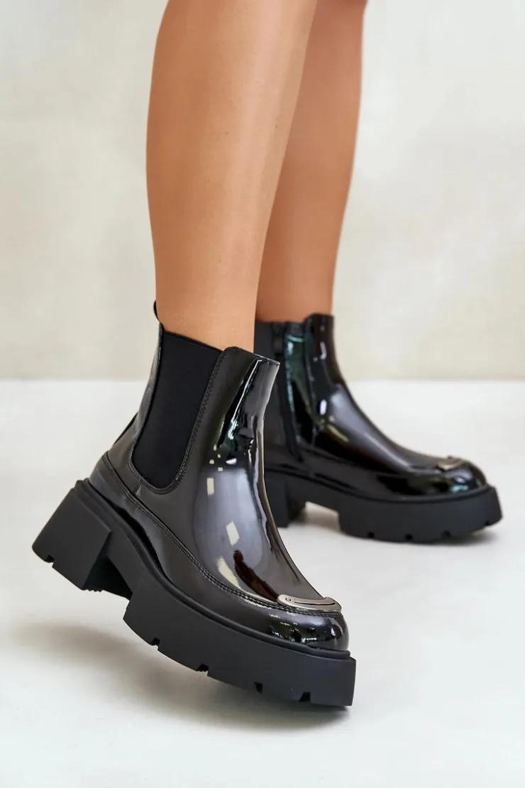 Best Boto Ocieplane Lakierowane Botki Sztyblety Na Zamek Czarne Jesschris