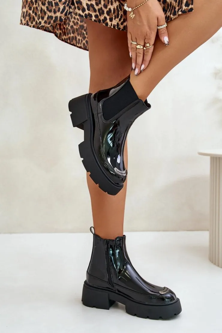 Best Boto Ocieplane Lakierowane Botki Sztyblety Na Zamek Czarne Jesschris