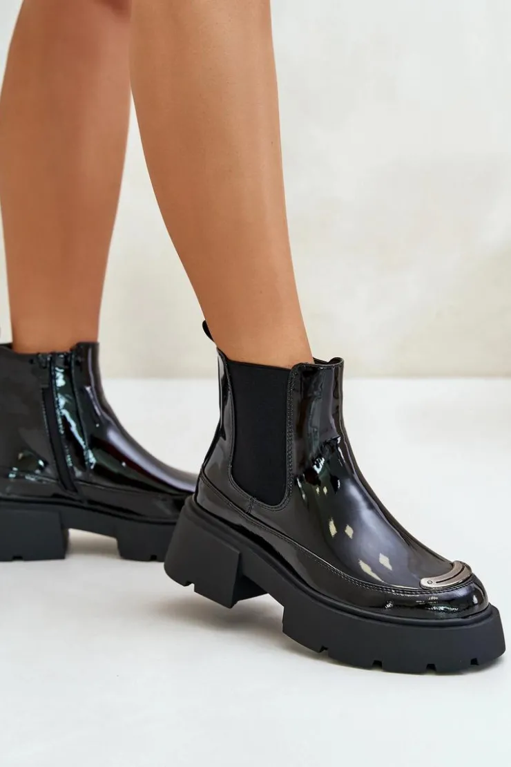 Best Boto Ocieplane Lakierowane Botki Sztyblety Na Zamek Czarne Jesschris