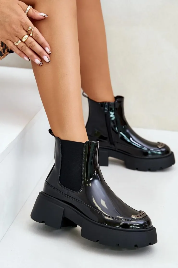 Best Boto Ocieplane Lakierowane Botki Sztyblety Na Zamek Czarne Jesschris