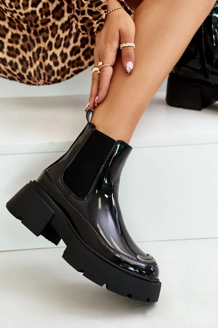 Best Boto Ocieplane Lakierowane Botki Sztyblety Na Zamek Czarne Jesschris