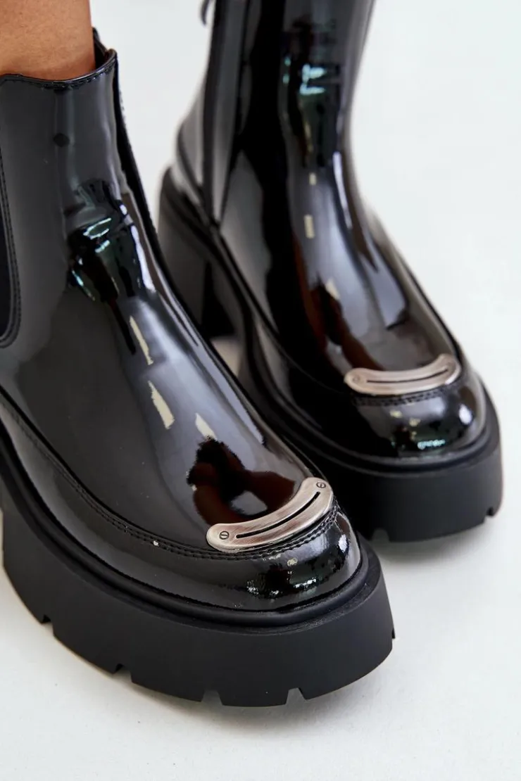 Best Boto Ocieplane Lakierowane Botki Sztyblety Na Zamek Czarne Jesschris