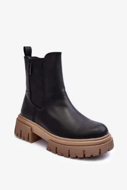 Big Star Shoes Czarne Botki|Botki Zimowe Damskie*Ocieplane Masywne Botki Sztyblety Big Star MM274606 Czarne