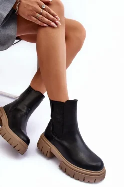 Big Star Shoes Czarne Botki|Botki Zimowe Damskie*Ocieplane Masywne Botki Sztyblety Big Star MM274606 Czarne