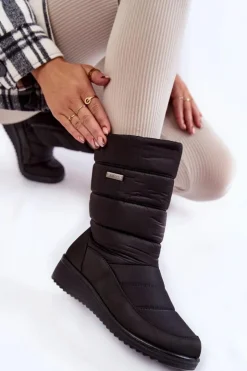 Damskie Evento Ocieplane Śniegowce Na Koturnie Czarne Calena