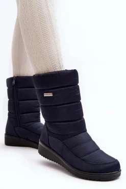 Evento Śniegowce Damskie*Ocieplane Śniegowce Na Koturnie Granatowe Calena Niebieski