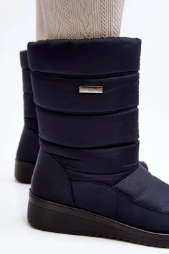 Evento Śniegowce Damskie*Ocieplane Śniegowce Na Koturnie Granatowe Calena Niebieski