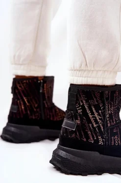 Evento Śniegowce Damskie*Ocieplane Śniegowce Z Printem Czarne Freesia