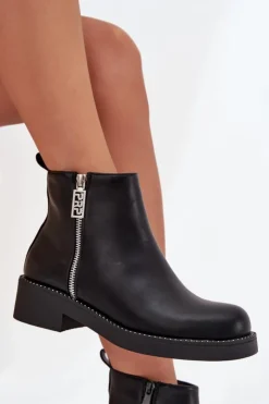 Boto Botki Ocieplane|Botki Skórzane*Ocieplane Niskie Botki Damskie Z Cyrkoniami Czarne Vionna