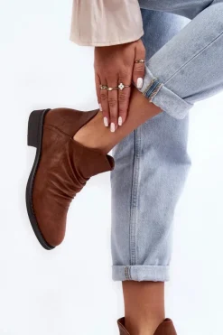 Damskie Boto Ocieplane Niskie Botki Z Marszczeniem Brązowe Sakaala