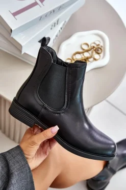 Damskie Boto Ocieplane Płaskie Botki Sztyblety Na Zamek Czarne Tinra