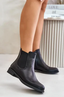 Damskie Boto Ocieplane Płaskie Botki Sztyblety Na Zamek Czarne Tinra