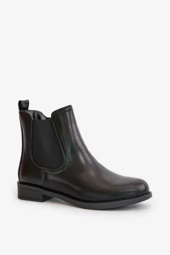 Damskie Boto Ocieplane Płaskie Botki Sztyblety Na Zamek Czarne Tinra