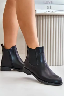 Damskie Boto Ocieplane Płaskie Botki Sztyblety Na Zamek Czarne Tinra