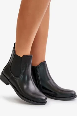 Damskie Boto Ocieplane Płaskie Botki Sztyblety Na Zamek Czarne Tinra