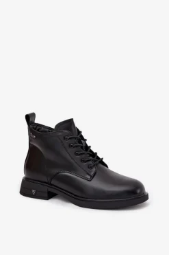 Buty damskie Vinceza Botki Ocieplane|Botki Sznurowane*Ocieplane Skórzane Botki Damskie Na Niskim Obcasie Vinceza 39953 Czarne Czarny