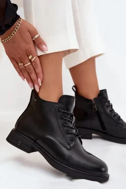 Buty damskie Vinceza Botki Ocieplane|Botki Sznurowane*Ocieplane Skórzane Botki Damskie Na Niskim Obcasie Vinceza 39953 Czarne Czarny