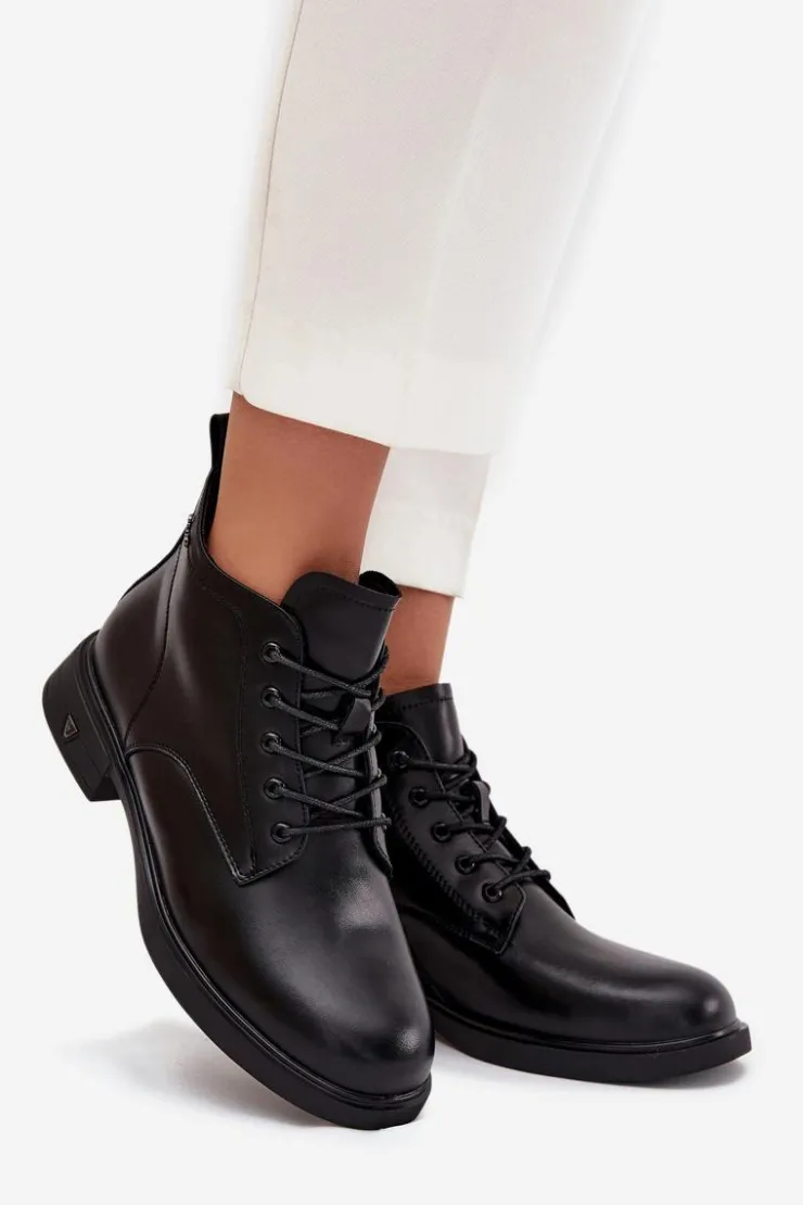 Buty damskie Vinceza Botki Ocieplane|Botki Sznurowane*Ocieplane Skórzane Botki Damskie Na Niskim Obcasie Vinceza 39953 Czarne Czarny