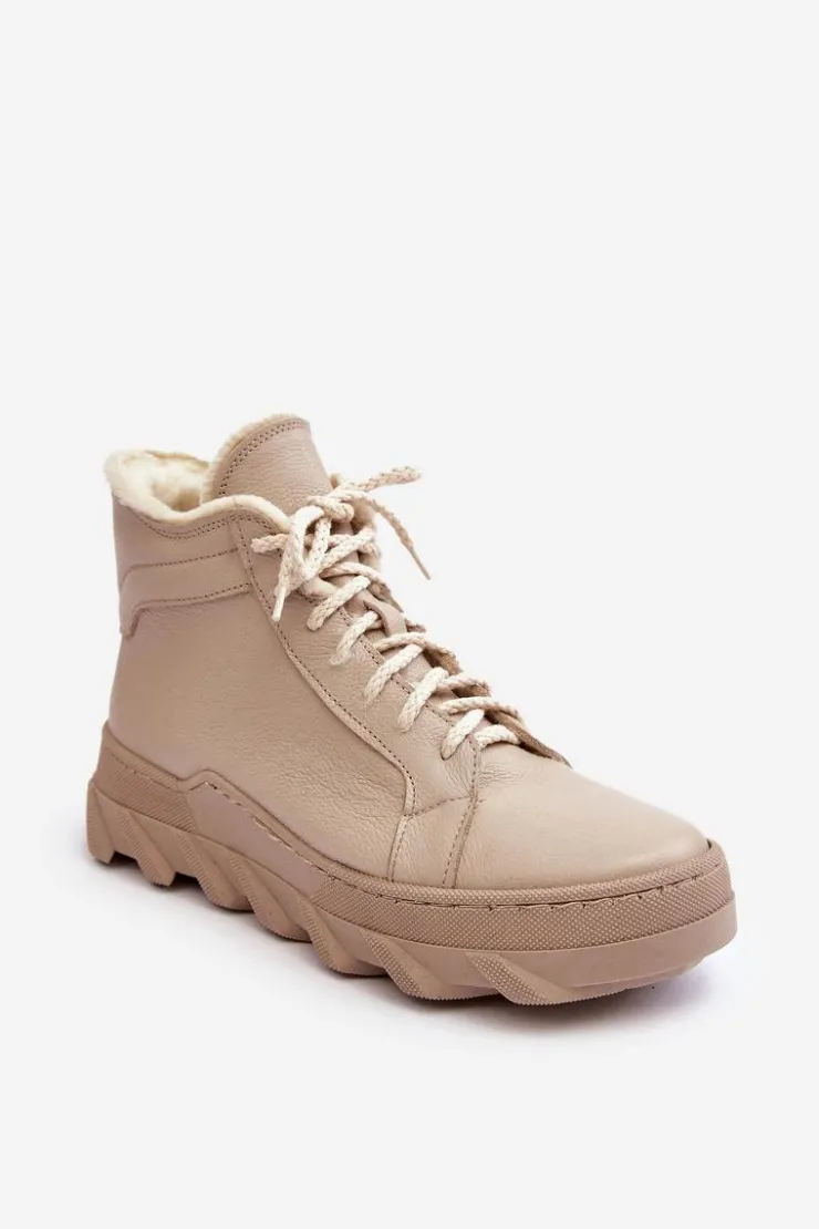 Boto Botki Ocieplane|Botki Skórzane*Ocieplane Skórzane Botki Damskie Na Platformie Beżowe Lemar Jevette Beżowy