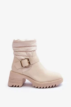 Discount Boto Ocieplane Skórzane Botki Z Klamrą Beżowe Osonia