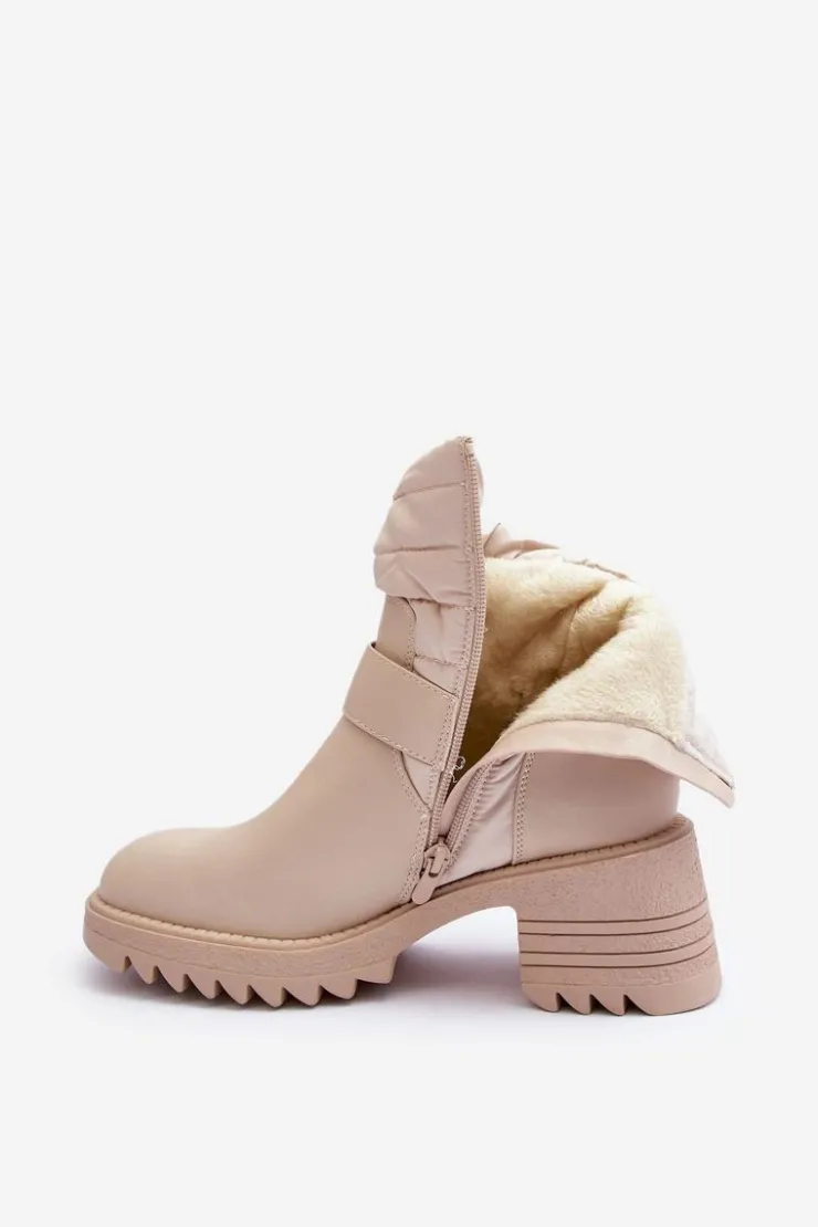 Discount Boto Ocieplane Skórzane Botki Z Klamrą Beżowe Osonia