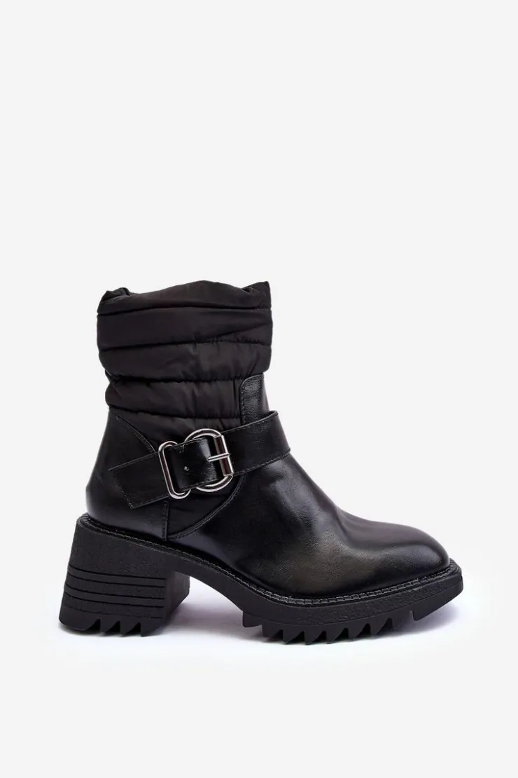 Boto Botki Ocieplane|Czarne Botki*Ocieplane Skórzane Botki Z Klamrą Czarne Osonia Czarny