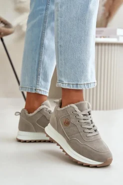 Best Boto Ocieplane Skórzane Buty Sportowe Na Platformie Szare Adite