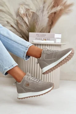 Best Boto Ocieplane Skórzane Buty Sportowe Na Platformie Szare Adite