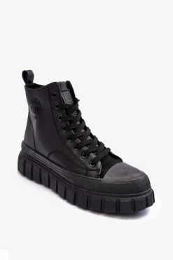 Damskie Big Star Shoes Ocieplane Skórzane Trampki Na Zamek Big Star MM274625 Czarne