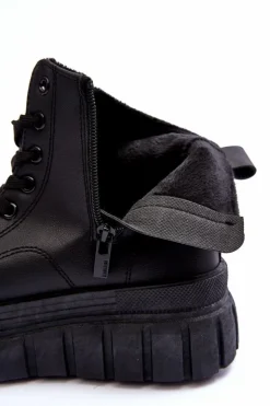 Damskie Big Star Shoes Ocieplane Skórzane Trampki Na Zamek Big Star MM274625 Czarne