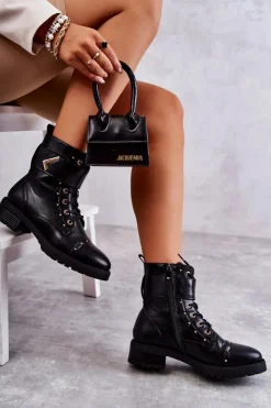 Damskie Boto Ocieplane Skórzane Wężowe Botki Czarne Colira