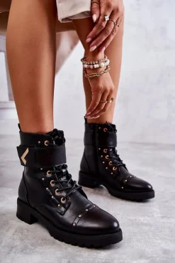 Damskie Boto Ocieplane Skórzane Wężowe Botki Czarne Colira