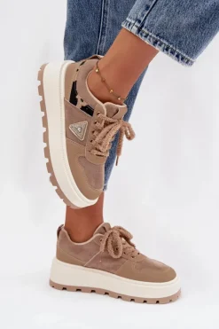 Damskie Boto Ocieplane Sneakersy Damskie Na Platformie Beżowe Florinda