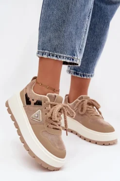 Damskie Boto Ocieplane Sneakersy Damskie Na Platformie Beżowe Florinda