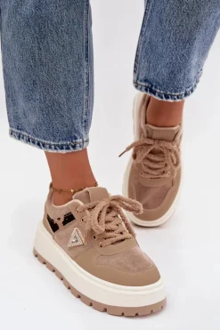 Damskie Boto Ocieplane Sneakersy Damskie Na Platformie Beżowe Florinda