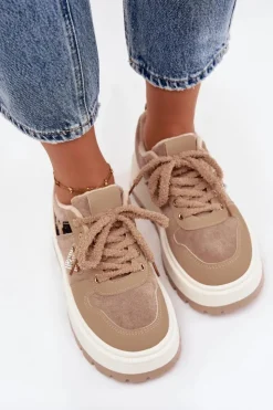 Damskie Boto Ocieplane Sneakersy Damskie Na Platformie Beżowe Florinda