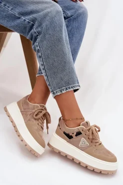 Damskie Boto Ocieplane Sneakersy Damskie Na Platformie Beżowe Florinda