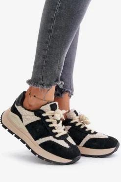 Big Star Shoes Buty Sportowe Big Star|Sneakersy Damskie*Ocieplane Sneakersy Damskie Skórzane Big Star OO274A318 HI-POLY SYSTEM Czarne Czarny