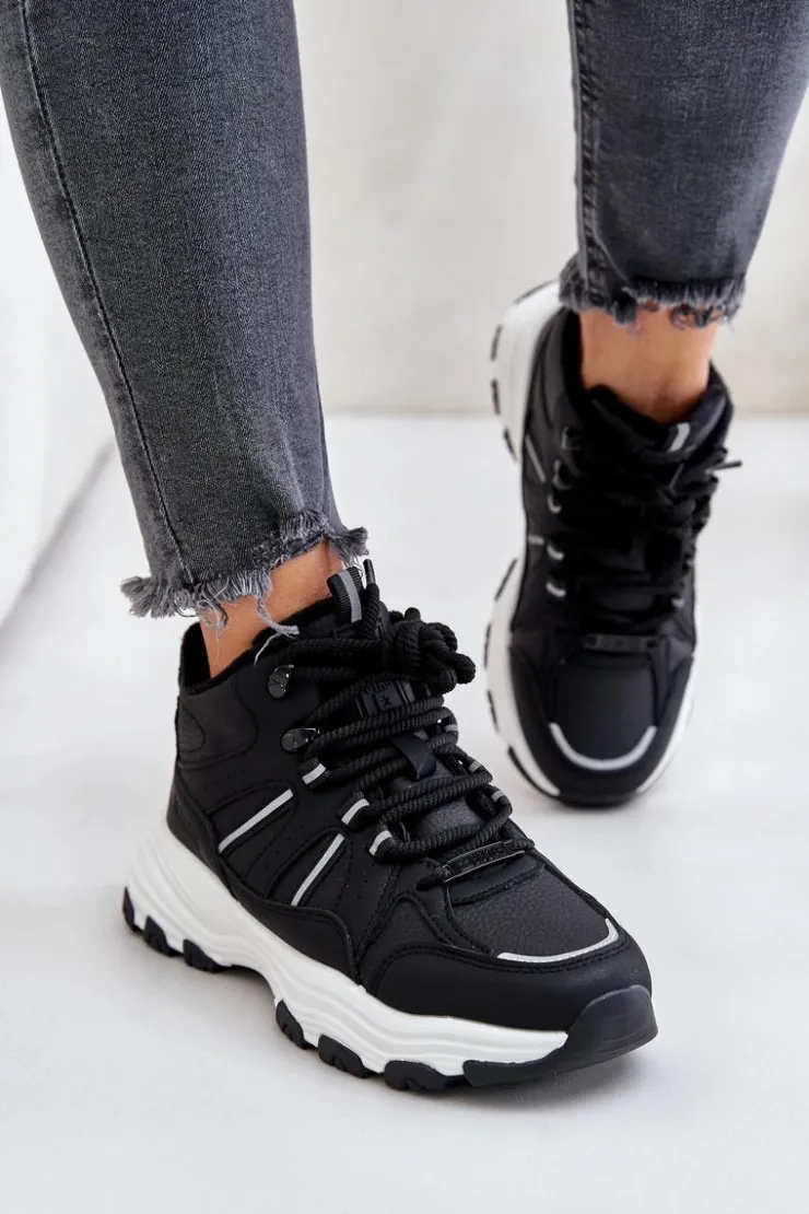 Damskie Big Star Shoes Ocieplane Sneakersy Damskie Big Star OO274A160 Czarne