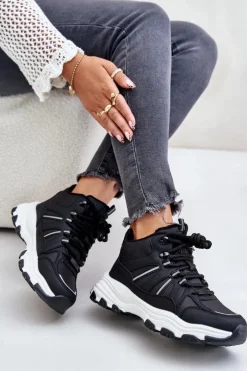 Damskie Big Star Shoes Ocieplane Sneakersy Damskie Big Star OO274A160 Czarne