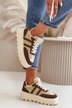 Boto Sneakersy Damskie*Ocieplane Sneakersy Damskie Na Platformie Z Kożuchem Brązowe Daivlene