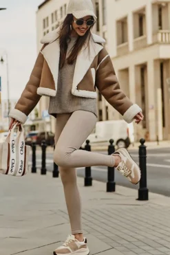 Damskie Big Star Shoes Ocieplane Sneakersy Damskie Skórzane Big Star OO274A317 HI-POLY SYSTEM Beżowe