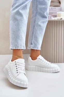 Big Star Shoes Ocieplane Sneakersy Damskie Big Star MM274616 Białe Biały