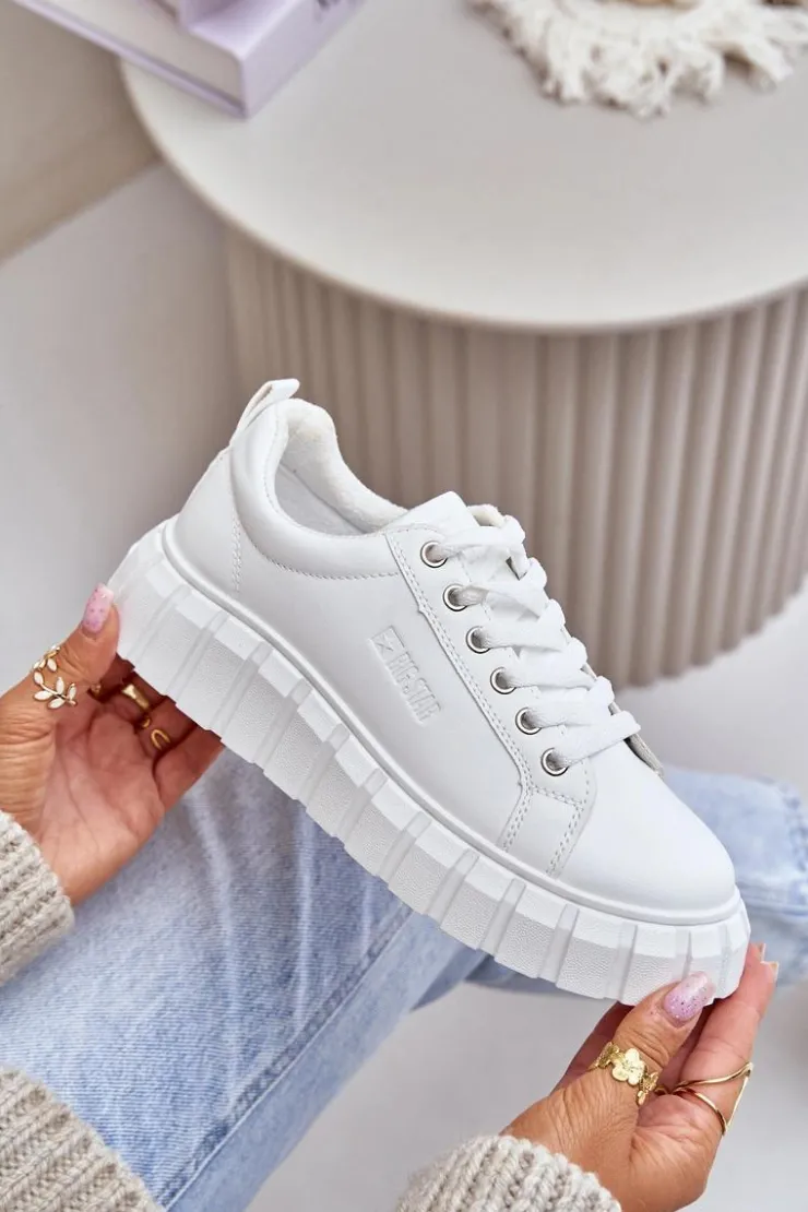 Big Star Shoes Ocieplane Sneakersy Damskie Big Star MM274616 Białe Biały